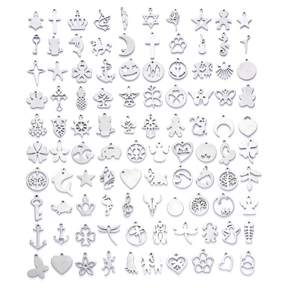 8133 100pcs Stainless Steel Mixed Shapes Pendants Animals Heart Moon Charms
